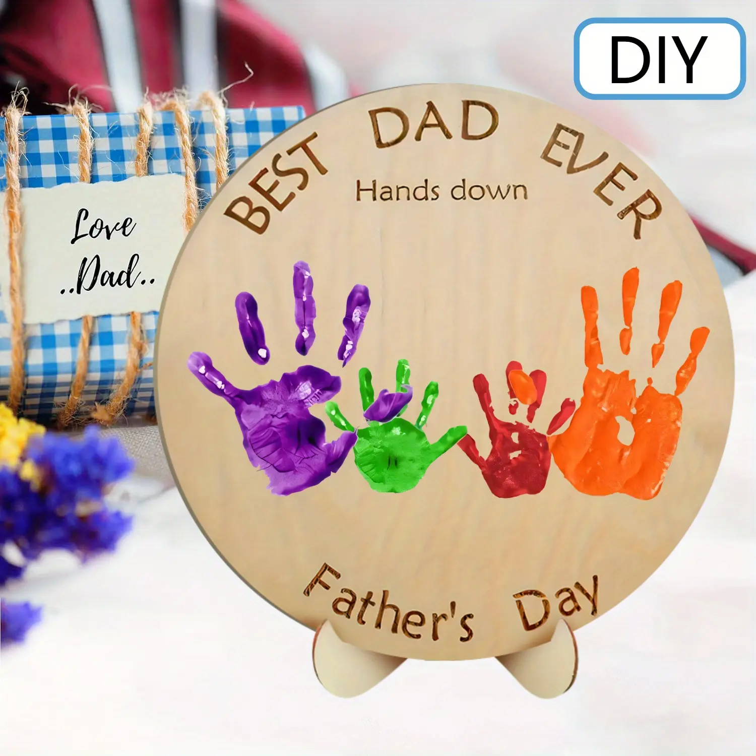 Wooden Gift, DIY Handprint Pattern Ornament, Custom Plaque, Desk Decorative Sign, Home Decor for Living Room Bedroom, Home Decor Gifts, Gift for Dad