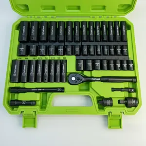 50pcs Impact Socket Set With Ratchet Handle - 3/8" Drive, Metric (8-22mm) & SAE (5/16-3/4-Inch) Sizes, CR-V Steel, Includes Adapters - For Boat DIY Enthusiasts & Mechanics - Perfect For Automotive Repair & Home Projects - Ideal Gifts For Fathers Day Tool