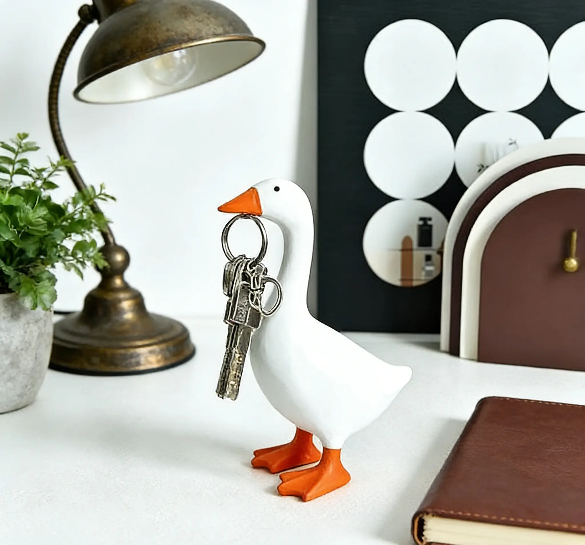 7" Funny Humor Magnetic Resin Porch Goose Statue Desk Key Holder, Trendy Home Decor Addition, Cute Collectible Sculpture, Valentine's Day Gift for Him, Home Supply