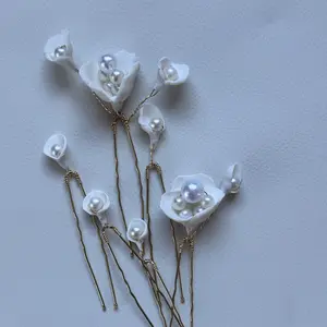 Vivienne Hair pins made with air dried clay and pearl perfect for any bridal occasion