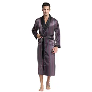 Black Silky Satin Striped Robe