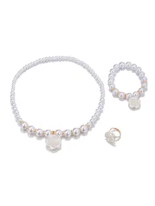 Pearl Hand Necklace Set, Small Fragrance Style Beaded Jewelry, Simple Camellia Flower Ring, Accessories