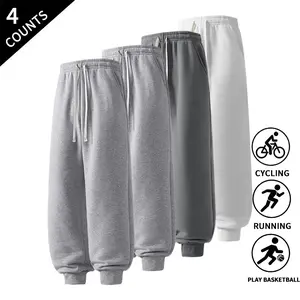 4-Pack Men's Straight Leg Casual Pants Elastic Waist Solid Color Daily Streetwear Long Trousers