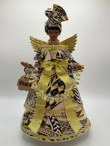 Angel Tree Topper, Gold Christmas Decor, Christmas Angels, Afrocentric Angel Tree Topper, Black Angel - Ankara White, Black and Gold