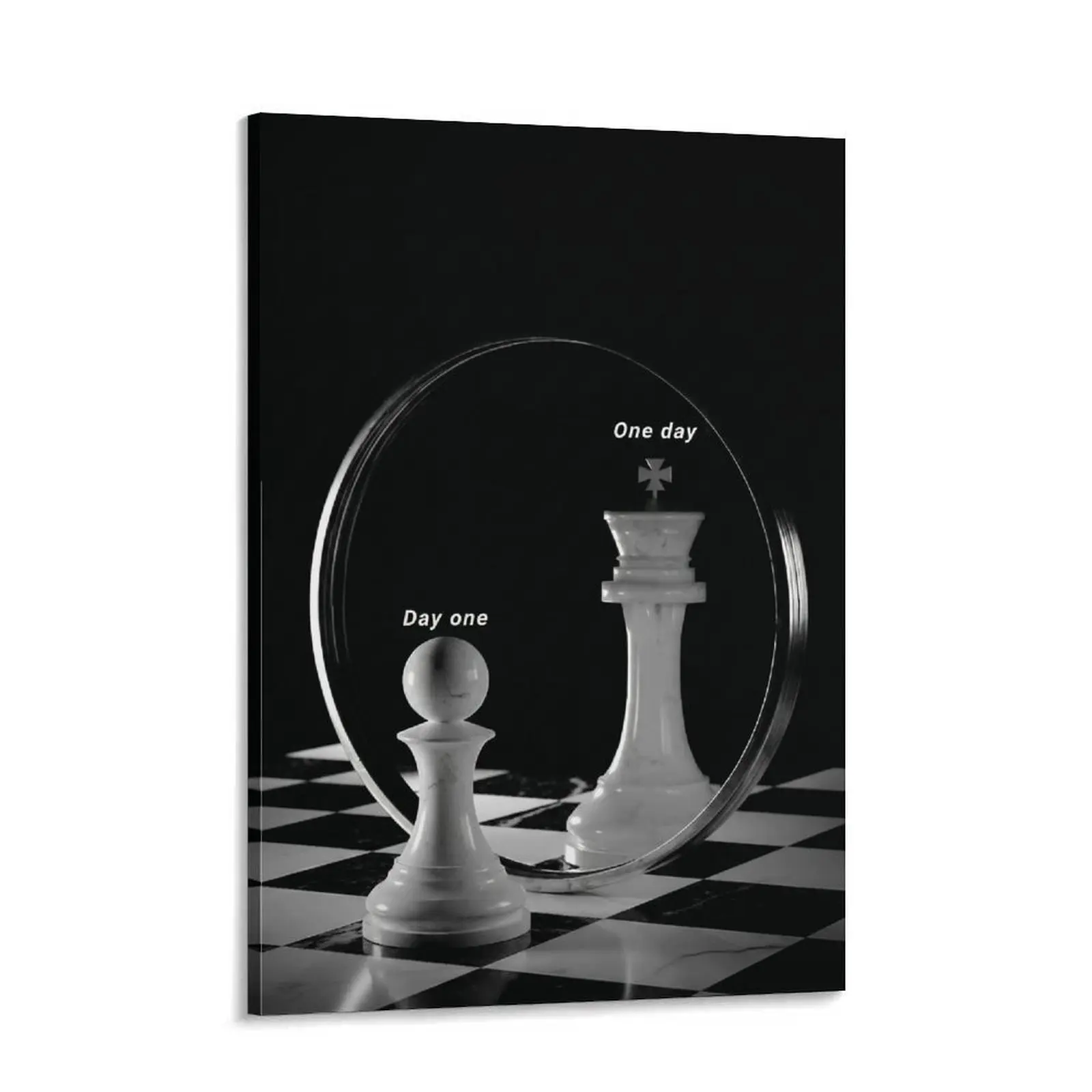 Chess Motivation Poster, Wealth & Money Inspiration Luxury Wall Art，Minimalist Chess Canvas Wall Art – “Day  vs  Day” Motivational Decor for Home Office, Bedroom, Study, or Living Room, Inspiring Growth & Self-Belief