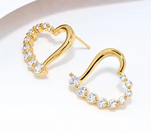 Diamonique Open Heart Shaped Earrings, Sterling Silver