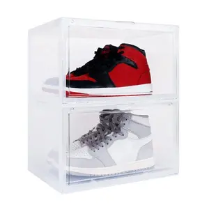 Magnetic Shoe Storage Box Drop Side/Front Sneaker Case Stackable Container XL - Crystal Clear