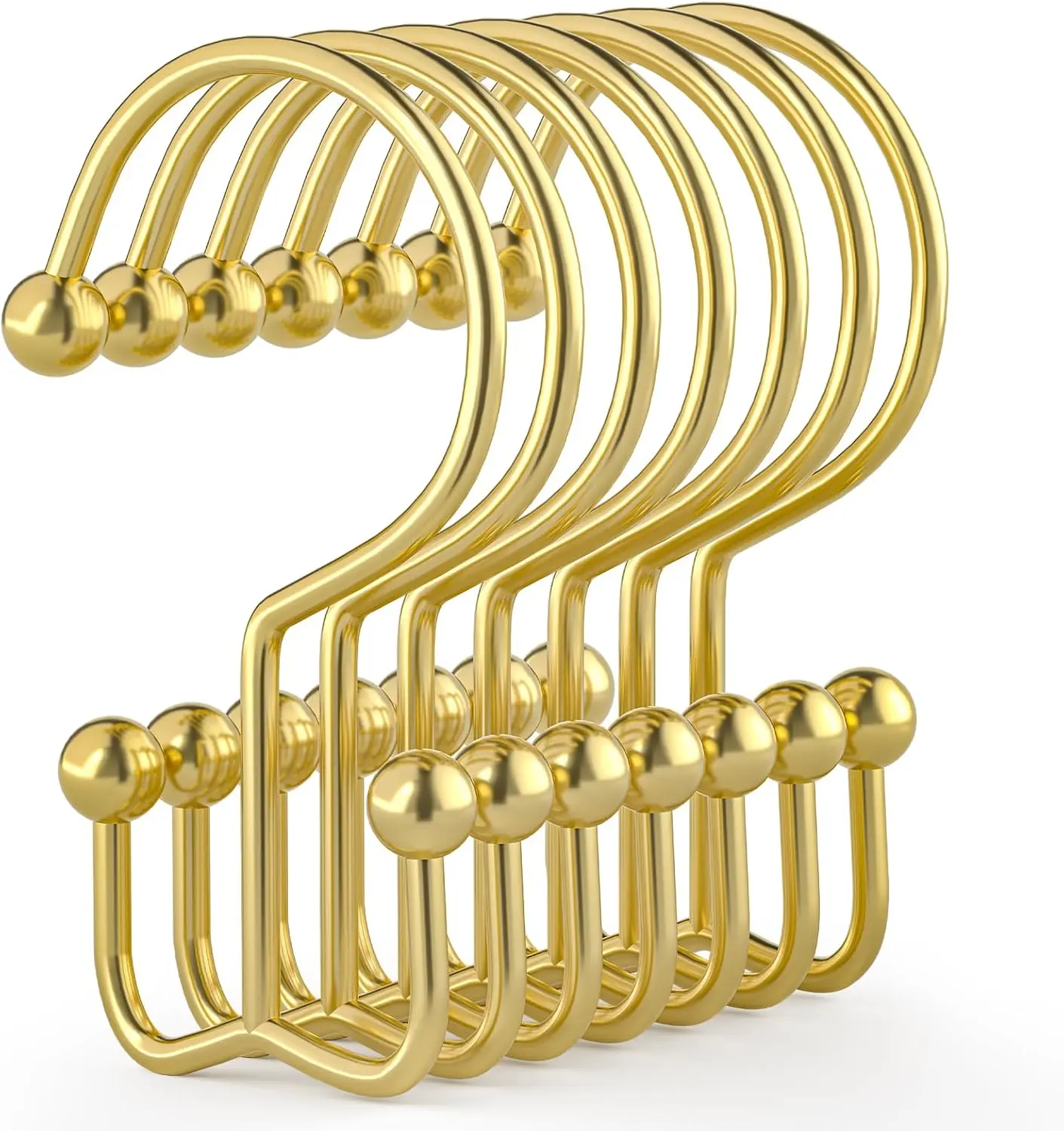 Shower Curtain Hooks, 12 Pcs Shower Curtain Rings, Durable Gold Shower Curtain Hooks, Double Glide Shower Curtain Rings Rust Proof, Simple Shower Hooks for Shower Curtain & Liner, Gold