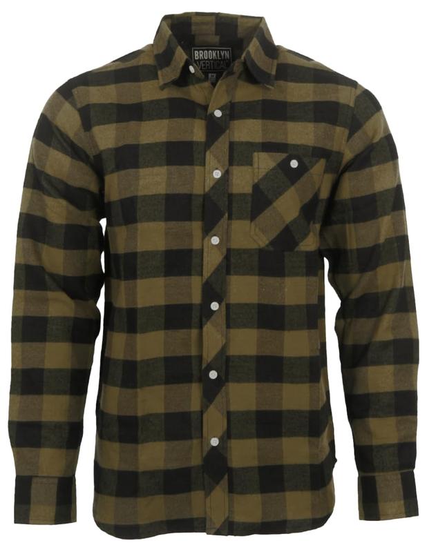 BROOKLYN VERTICAL Men's Flannel Plaid Button Down Long Sleeve Casual Shirt with Front Pocket Soft Breathable Fabric Fitted Loose Fit for All Seasons Menswear Top