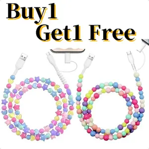[Buy 1 Get 1 Free]Rainbow Color Beaded USB Typc C Data Cable, 2-in-1 Multi USB to USB C Fast Charging Cable, 3.3FT, for iPhone Charger USB Type C Charger Cable