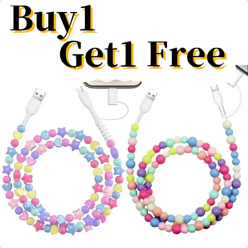 [Buy 1 Get 1 Free] Rainbow Beaded 2-in-1 Multi USB to USB-C Fast Charging Data Cable, 3.3FT, for iPhone, Smartphone, Cellphone Mobile Devices