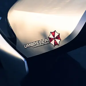2D Flat Sticker Helmet Sticker Motorcycle Helmet Sticker UMBRELLA Corporation Reflective Waterproof Sticker for Cars, Motorcycles and All Terrain Vehicles - Durable Self-adhesive Sticker, Glossy Design, Red and White Logo Pattern