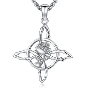 Sebina Witches Knot Rose Necklace Occult Inspired Celtic Knot Pendant Intricate Symbol Design Unique Gothic Jewelry for Mystic Vibes Gifts Edgy Accessory Unisex