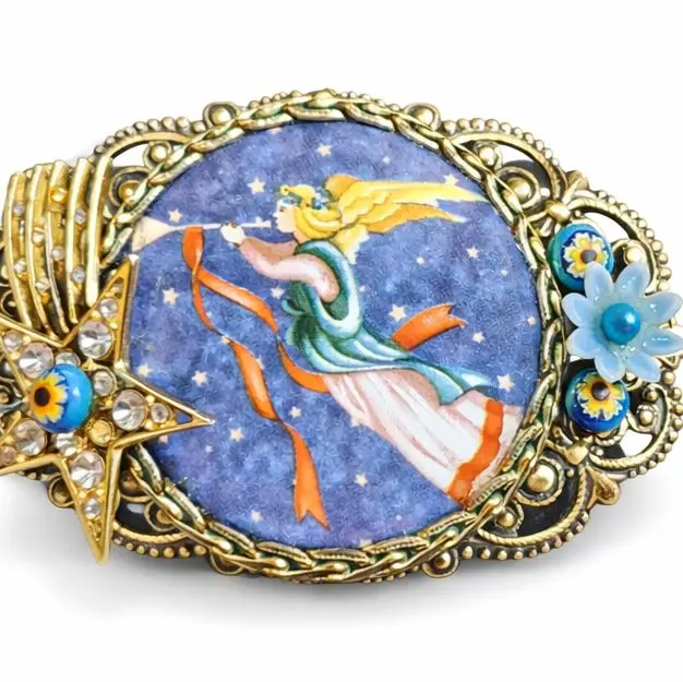 Handmade Custom Angel Cameo Brooch with Stars