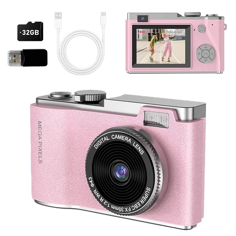 Point & Shoot Digital Camera for Beginners - Built-in Dual Cells, MicroSD Card, Filters, Games, Portable Compact Electronic Camera for Teens
