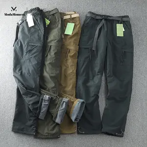 ModaMoment Men's Fleece-Lined Waterproof Tactical Pants Windproof Outdoor Cargo Beige for Winter Hiking & Work Asian Sizing