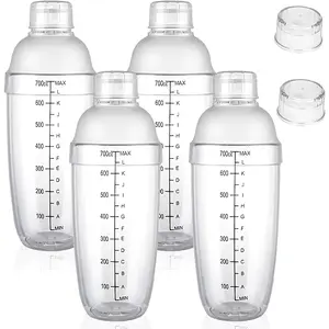 4 Pack Plastic Shaker  with Extra 2 Cap, 700cc / 24 oz Clear Boba  Shaker Matcha Shakers Cup for Milk  Coffee Mixing, Bar Tool Hand Drink Mixer with Scales