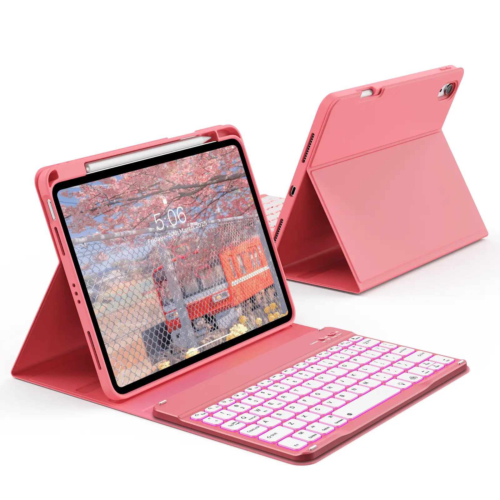 Tablet Folding Wireless Keyboard Case for iPad Air 11″(M4/M3/M2), 10.9″ 5th/4th Gen, iPad 11th/10th Gen 2025/2022 (11″/10.9″, A16), Bluetooth Backlit Detachable Folio Cover with Pencil Holder, Soft TPU
