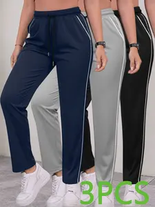 3-pack women’s summer straight-leg pants featuring a stylish design and an elastic waistband with an elastic waist—ideal for casual outdoor everyday wear.