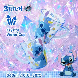Disney Officially Licensed Stitch Water Cup, 360ML Drop-Proof Transparent Crystal Design, Perfect for Couples & Gifts Mug