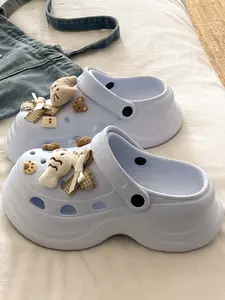 Plush Cat DIY Platform Clogs Slippers Removable Cartoon Charms Height Boost Breathable Kawaii Aesthetic Perfect for Summer Street Home Wear, Footwear