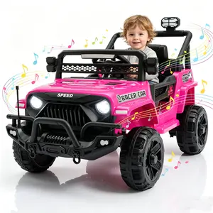 Kids Electric Vehicle Toy Ride On Car with Parent Remote Control for Toddlers, 12V Battery Powered Electric Off-Road Vehicle with 2.4G Remote Control, LED Lights, Bluetooth Music, 4-Wheel Suspension,