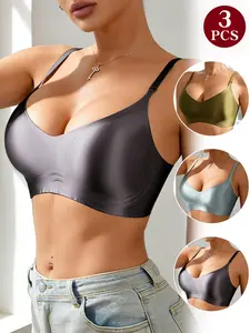 3 Pack Ultra Soft Light Bra, Elegant Underwear, Everyday, Seamless Push-Up, Perfect for Daily Commute & Dates, Medium Support, Fitted, Lined