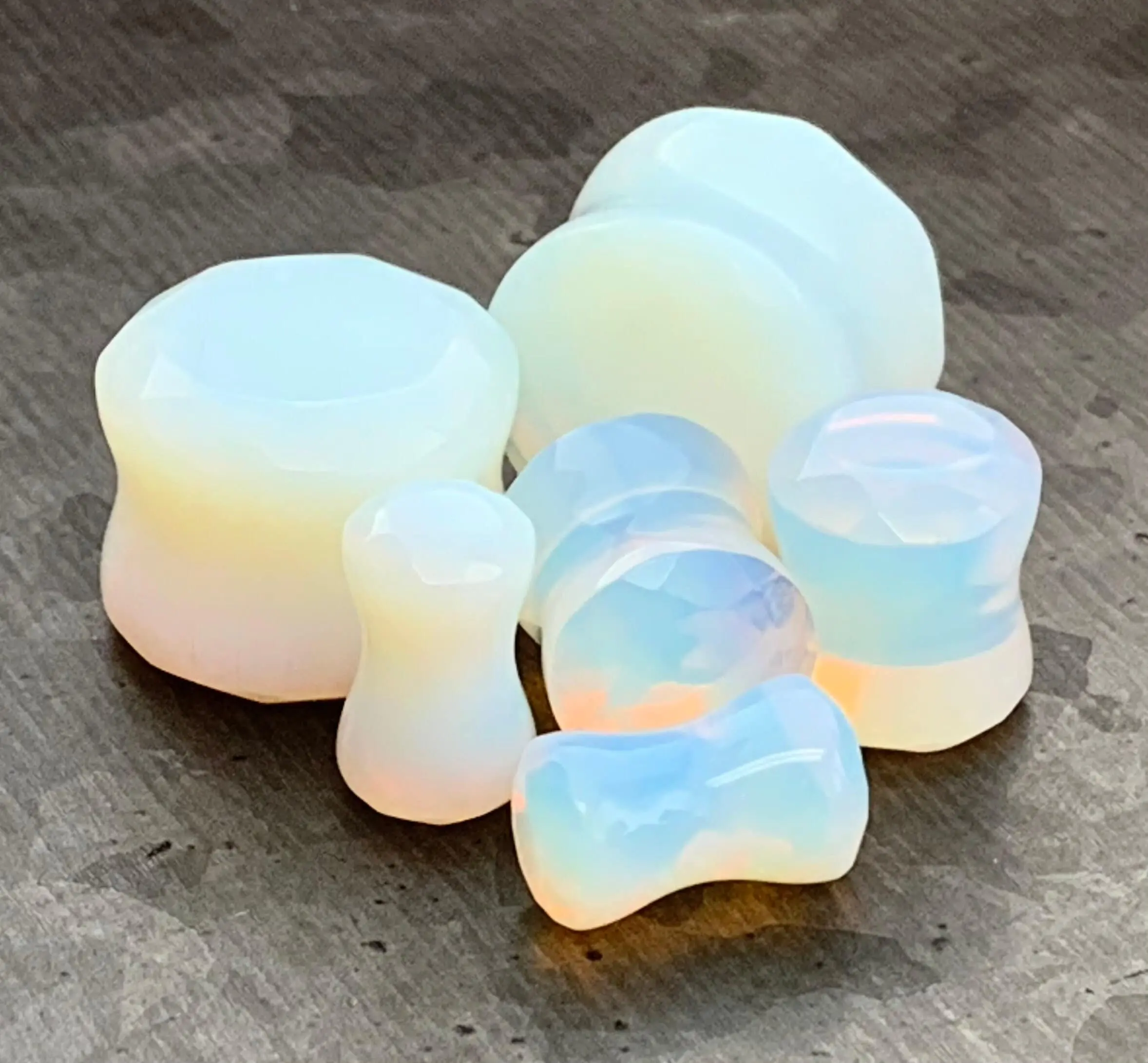 PAIR of Stunning Faceted Organic Opalite Stone Double Flare Plugs - Gauges 4g (5mm) through 14mm)
