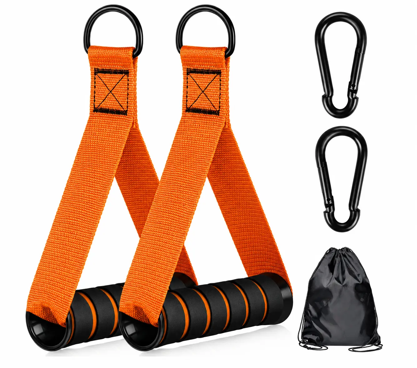 Heavy-Duty Exercise Handles with Anti-Slip Foam Grips, Nylon Straps for Secure Connection to Strength Training Equipment, Cable Machines, and Resistance Bands