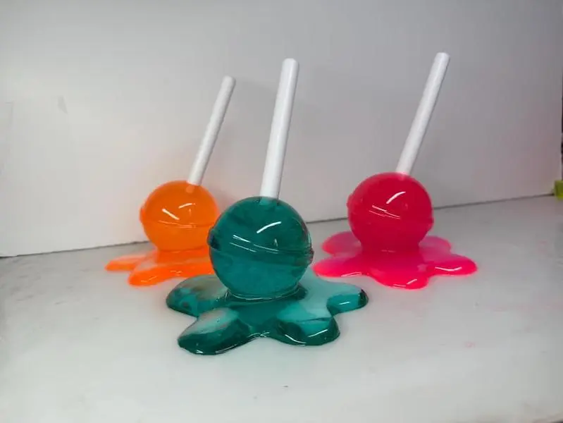 Melting Lollipop Extra Large Pop Art Decor Orange Pink Blue-Green, Resin Sculpture, Candy Art