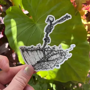 BellavanceInk: Skeleton Hanging Ten Surfing On Their Longboard Vinyl Sticker