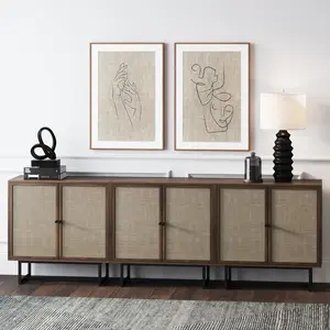 Rattan Storage Cabinet Credenza Walnut (Set of 3)