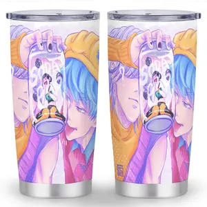 1pc Demon Hunter Anime Manga Themed Stainless Steel Water Bottle 20oz with Straw - Manga Characters (Chibi) UV Printed Tumbler, Cute Collectible Gift , Christmas Decor, Halloween Tumbler