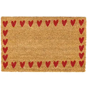 Valentines Day Red Hearts Out Door Coir Doormat, Red Heart Border