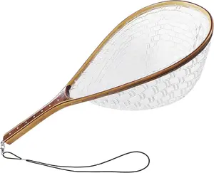 Fly Fishing Net Landing Net Wooden Net Soft Rubber Mesh Trout Net Freshwater Saltwater Fishing Net with Safety Cord Net Gifts for Father Men