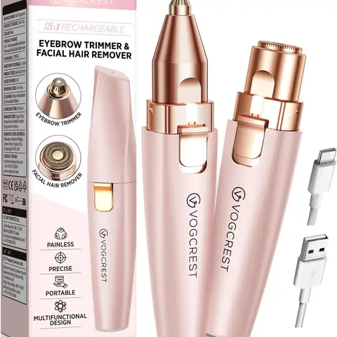 2-in-1 Rechargeable Battery Electric Eyebrow Trimmer & Facial Hair Trimmer - Cordless Body Facial Shaver with Cleaning Brush, Portable Personal Care Appliance for Adults, Smoothing Fine Hairs on Eyebrows, Lips, Body