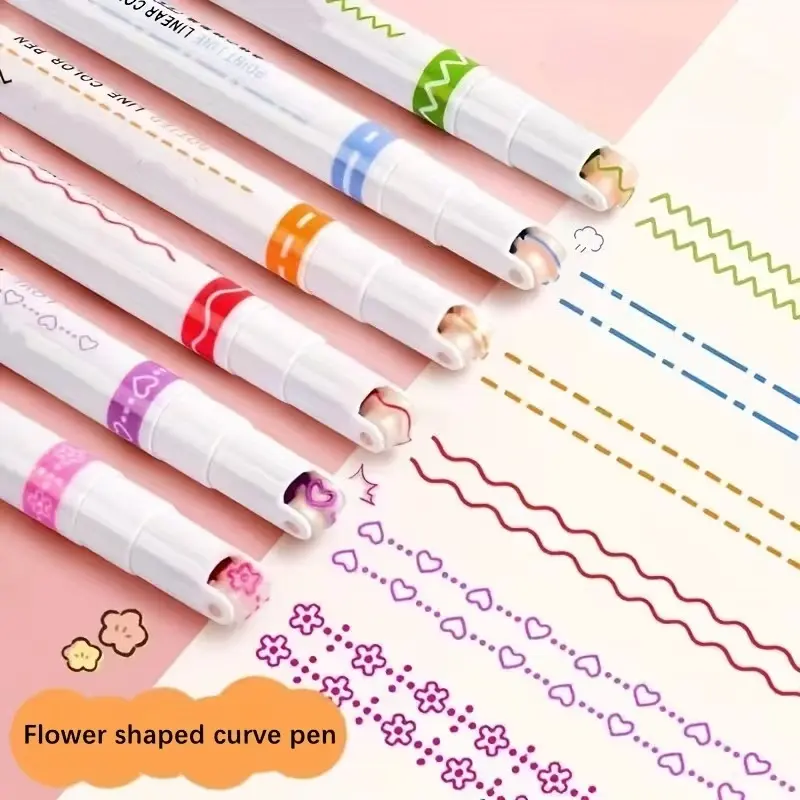 6-Piece Creative Pattern Roller Pen Set - 6 Unique Shapes Decorative Outline Markers for Journaling, Scrapbooking, Greeting Cards, Diaries, Bookkeeping Projects