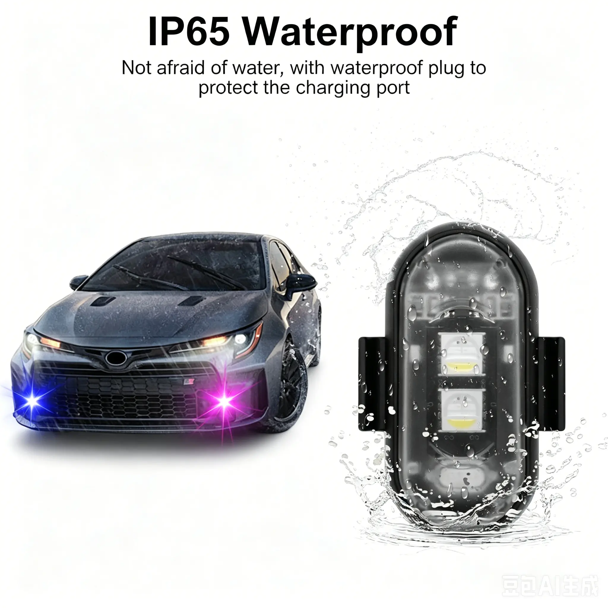6PCS Wireless LED Lights for Carwith Remote Control, Wireless LED Strobe Lights 8Colors USB Charing lP65 Waterproot Anti-Collision Warning Light for Car Interior Truck Motorcycle Drone Aircraft e Bike Vehicle Pink