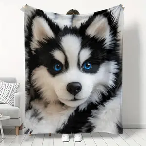 Cute Husky Dog Blanket, Soft Flannel Throw for Sofa Bed, Cozy Warm Winter Blanket, Lightweight Home Decor, Unisex All-Season Use, Throw Blankets