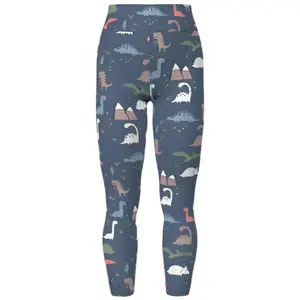 LuLaRoe Women's Buttery Soft Leggings - Polyester-Spandex Fabric Clothes, Blue Multi Dinosaur Print
