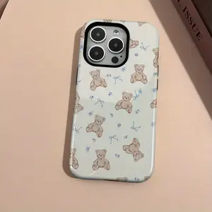 Luxury Blue Bear Pattern Shockproof  Case for iPhone 17 Pro Max/16/15/14/13/12/11-a thoughtful gift for your girlfriend, boyfriend, men, or women.