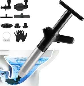 Toilet Plunger High Pressure Air Drain Blaster Stainless Steel & Plastic Unclogger with 4 Interchangeable Heads & 10 Disposable Gloves for Bathroom & Kitchen Drains LPZNUYVC Pump Tool