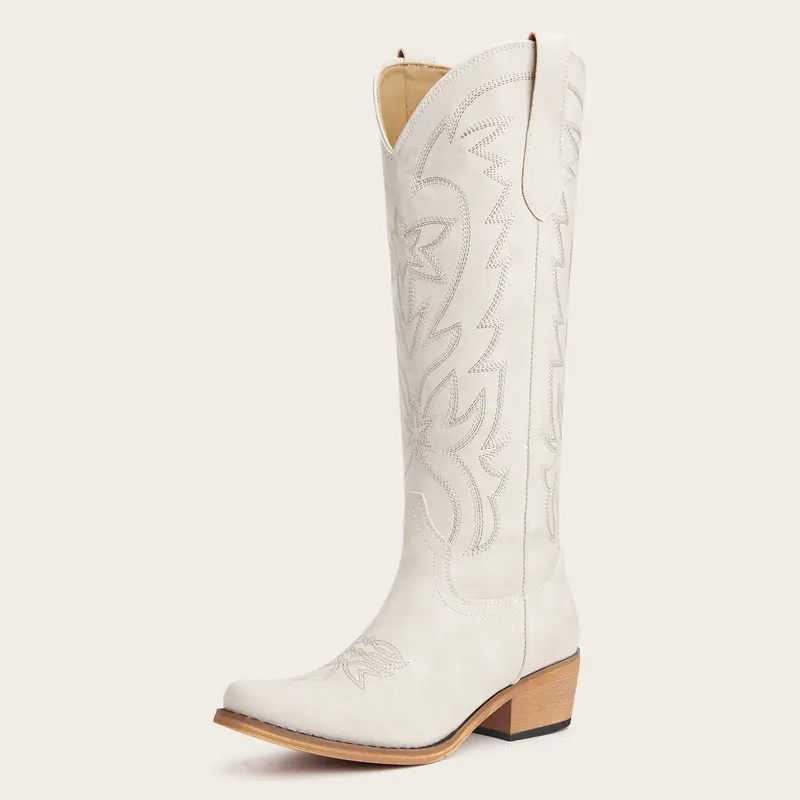 Redtop Women's Starburst Embroidered Beads Tall Western Cowboy Boot Shoes - Lightweight Classic Casual Rubber Shoes for Women with Side Zipper