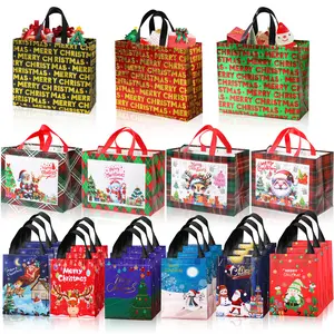 25-Pack Christmas Gift Bags, Multiple Sizes, Reusable Non-Woven Fabric Pouches, Includes Large, Medium & Small Sacks, Perfect Party Favors, Gift Packs