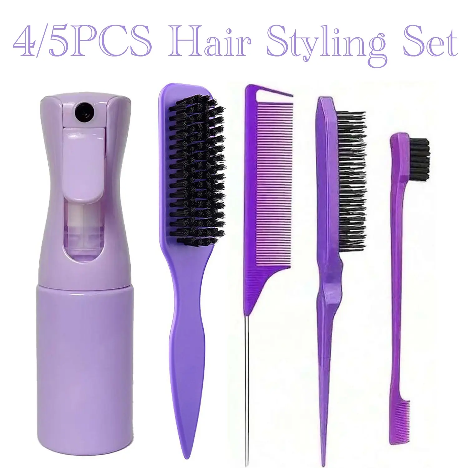 Hair Styling Tools Set with Fine Mist Spray Bottle, Hairline Brush, Rat Tail Parting Comb and Smoothing Brush, Edge Control Hair Kit for Slick Back Hair, Hair Sectioning, Salon Barber Styling Tools, Heatless Styling Tools, Hair Care Styling