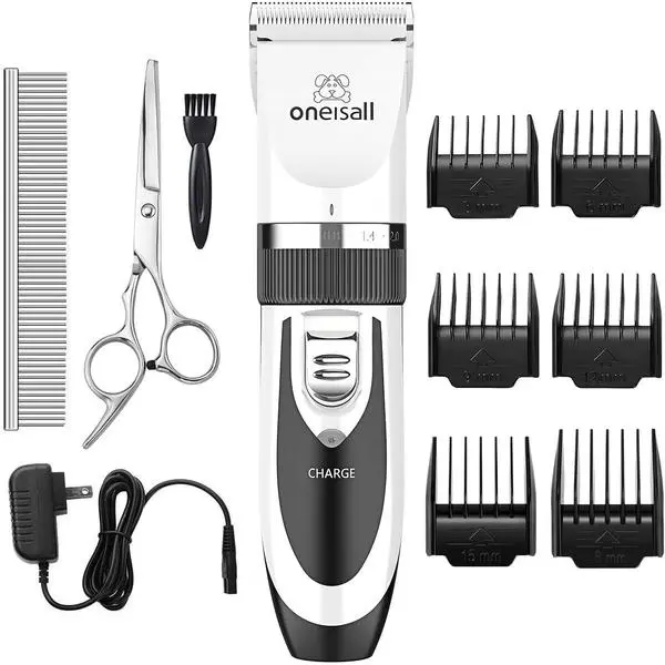 Dog Clipper Low Noise, Dog Grooming Kit with Rechargeable, Dog Shaver Cordless Electric Quiet Hair Clipper Set for Dog Cats Pets（White）