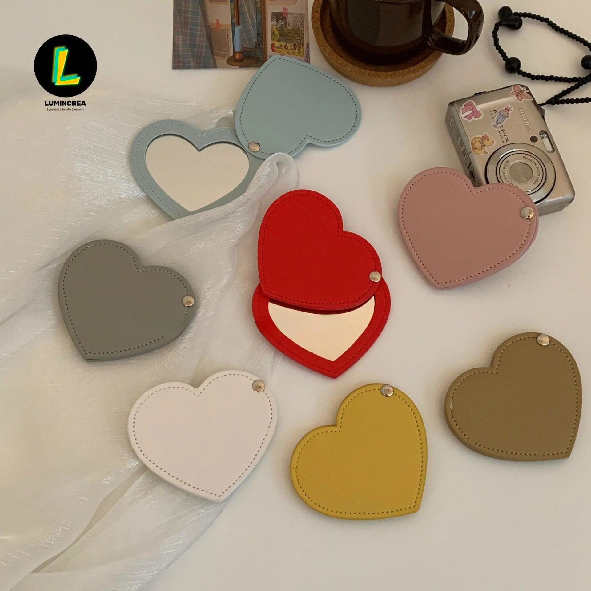 Leather Mini Size Portable Dressing Mirror, Cute Home Bathroom Gadget for Girls