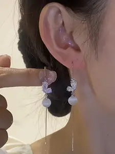 Trendy Korean Style Cat Stone Butterfly Long Dangle Earrings, Lightweight Luxury Design, Perfect Gift for Women, All Season Jewelry, Jewelry Gifts