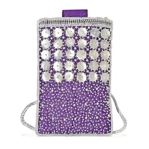 TAMSY Purple Bead Work Dupion Silk Crossbody Bag