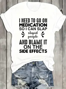 Women's Fun Playful Drug Saying T-Shirt- "I Need to Take My Pills" Satirical Quote T-Shirt- Heavyweight 180GSM Crew Neck Shirt- White with Black Text- Casual Daily and Mental Health Awareness Clothing- Fun Gift for Women with Psychological Disor